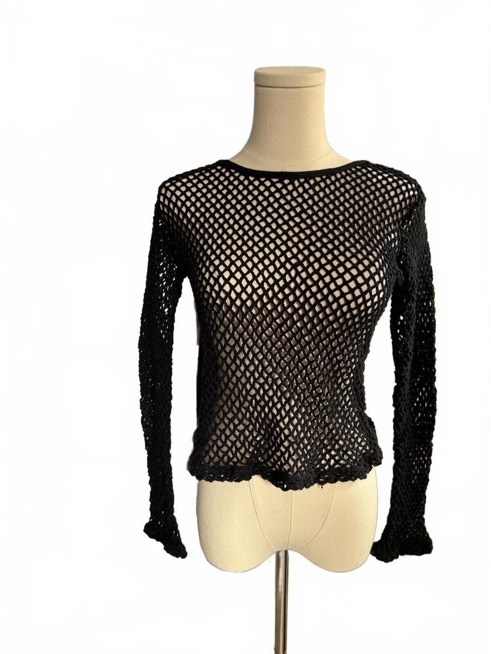 Morbid Threads Black Fishnet Long Sleeve Mesh Top